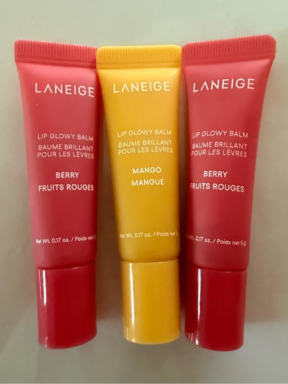 LANEIGE Lip Glowy Balm Trio - Berry (Red) & Mango (Yellow)